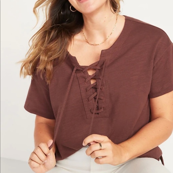 Loose Slub-Knit Lace-Up Top for Women - Picture 4 of 4